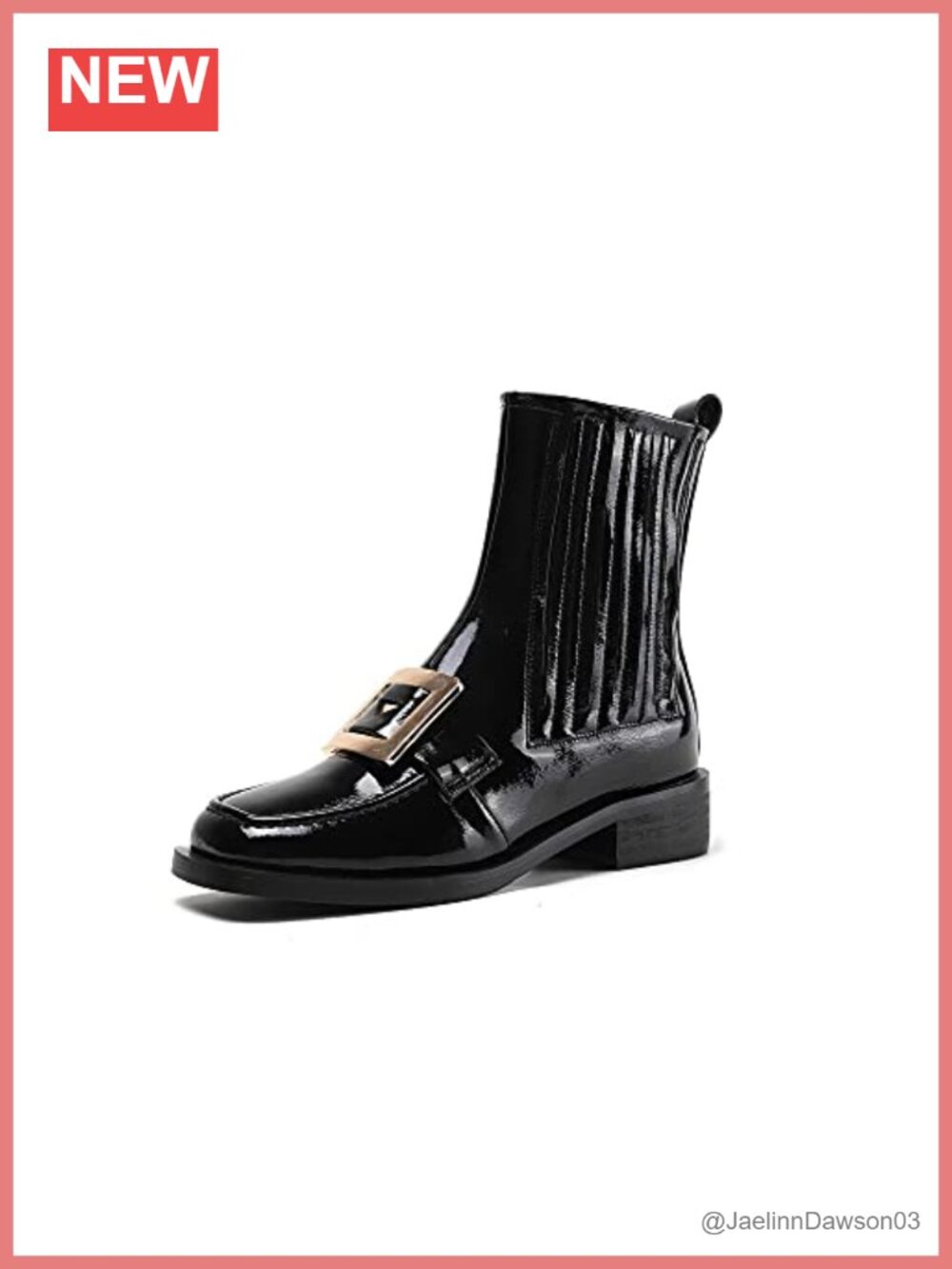 Patent Leather Square Toe Slip On Low Heel Ankle Boots Handmade Faux Fur Winter
